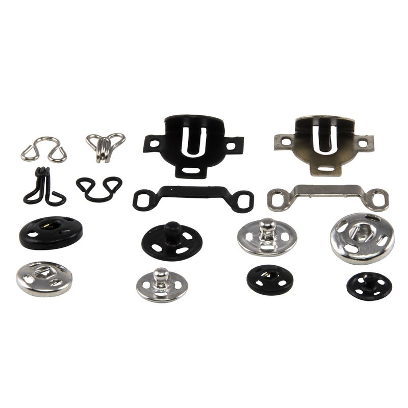 SINGER 07400 Fastener Variety-Pack in Stackable Screw Top Container - 48 Hook & Eyes, 24 Sew-On Snaps, 6 Hook & Bars , Black - Image 3